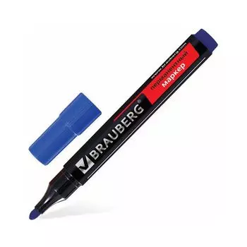 Маркер перманентный (нестираемый) BRAUBERG Contract, СИНИЙ, круглый наконечник, 3 мм, без клипа, 150466, (24 шт.)