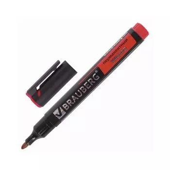 Маркер перманентный (нестираемый) BRAUBERG Energy, КРАСНЫЙ, круглый наконечник, 3 мм, с клипом, 150477, (24 шт.)