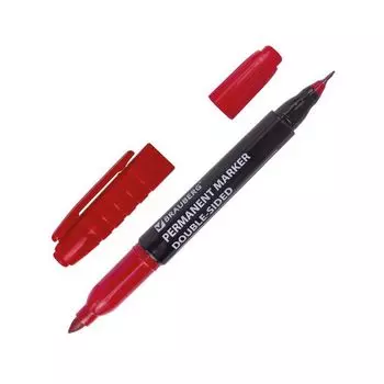 Маркер перманентный (нестираемый) двусторонний BRAUBERG "Double", КРАСНЫЙ, наконечники 0,8/3 мм, 151637 (12 шт.)