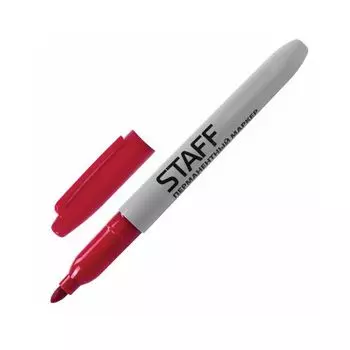 Маркер перманентный (нестираемый) STAFF, КРАСНЫЙ, эргономичный корпус, круглый наконечник, 2 мм, 151235, (36 шт.)