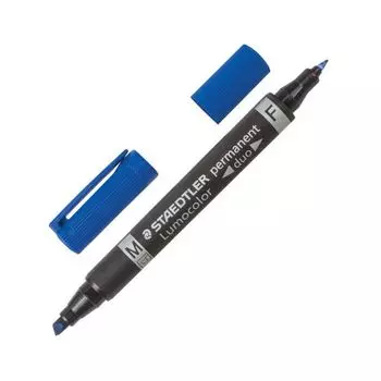 Маркер перманентный STAEDTLER двусторонний, СИНИЙ, круглый 0,6 мм / скошенный 1,5-4 мм, 348 B-3