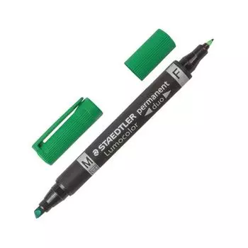 Маркер перманентный STAEDTLER двусторонний, ЗЕЛЕНЫЙ, круглый 0,6 мм / скошенный 1,5-4 мм, 348 B-5