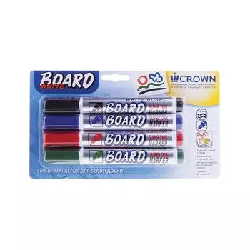 Маркеры для доски CROWN, НАБОР 4 шт., АССОРТИ, Multi Board, круглые, 3 мм, CBM-1000-B/ЧСЗК
