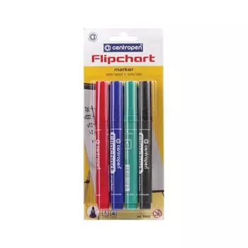 Маркеры для флипчарта CENTROPEN НАБОР 4 шт., НЕПРОПИТЫВАЮЩИЕ, АССОРТИ, круглый наконечник, 2,5 мм, 8550/4PVC