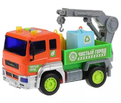 Машина на бат свет+звук "КАМАЗ МАНИПУЛЯТОР"17см,пласт,инерц 284220 KAM-17PL-MAN