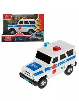 Машина пластик свет-звук UAZ HUNTER ПОЛИЦИЯ 15см, 2 кноп НUNТЕRВLАСК-15РLРОL-WН