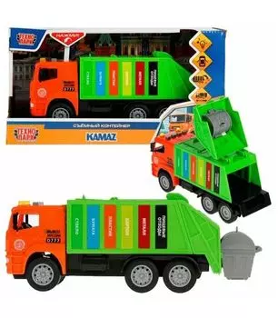 Машина Технопарк "Kamaz Мусоровоз" 30 см пластик свет-звук арт.KAMGARB-30PL-OGGN
