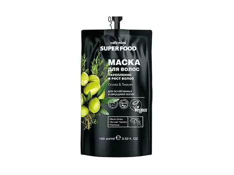 Маска для волос Cafemimi SUPER FOOD Укрепление и рост волос Олива &amp; Тимьян 100 мл (дой-пак)