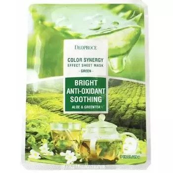 Маска тканевая на основе экстрактов алоэ и зеленого чая DEOPROCE COLOR SYNERGY EFFECT SHEET MASK GREEN 20g 20гр