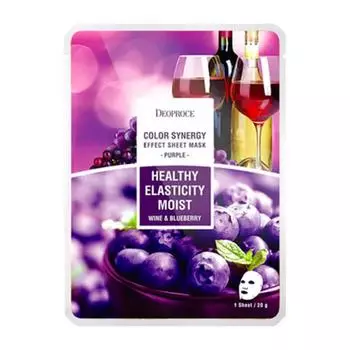 Маска тканевая на основе черники и красного винограда DEOPROCE COLOR SYNERGY EFFECT SHEET MASK PURPLE 20g 20гр