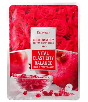 Маска тканевая на основе гиалуроновой кислоты с экстрактом граната и лепестков роз DEOPROCE COLOR SYNERGY EFFECT SHEET MASK RED 20g 20гр