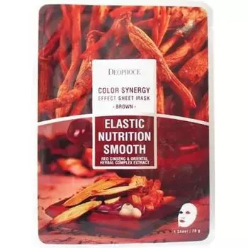 Маска тканевая на основе восточных трав и корня женьшеня DEOPROCE COLOR SYNERGY EFFECT SHEET MASK BROWN 20g 20гр
