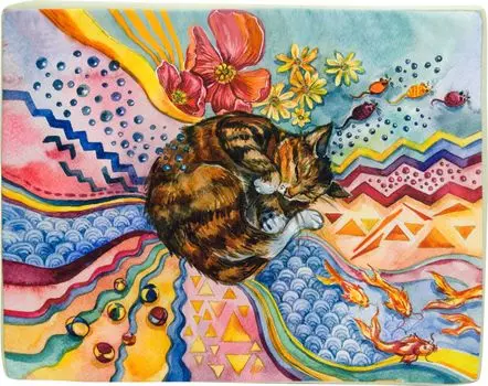 Матрац для собак "Сны" рисунок Кошка мебельная ткань №2 53*43*6 см салатовый 731024к