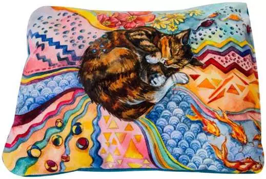 Матрац для собак "Сны" рисунок Кошка мебельная ткань пухлый №2 50*40 см бирюзовый 731022к