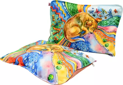 Матрац для собак "Сны" рисунок Собака мебельная ткань пухлый №1 45*35 см коралловый 731313с