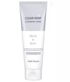 Medi Flower Пенка для умывания с белой глиной и BHA кислотами Clear Whip Cleansing Foam Mud BHA, 120 мл