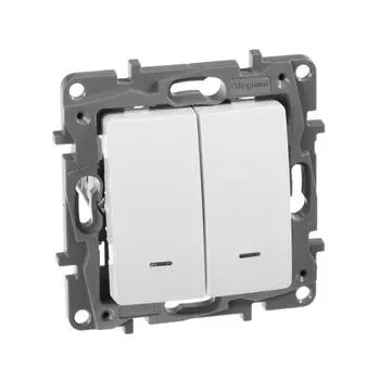 Механизм переключателя 2-кл. СП Etika Plus 10А IP20 250В 10AX с подсветкой безвинт. зажимы бел. Leg 672216