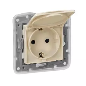 Механизм розетки 1-м СП Etika 2К+З 16А IP44 защ. шторки с заземл. с защ. крышкой безвинт. зажимы сл. кость Leg 672332