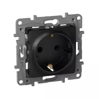 Механизм розетки 1-м СП Etika 2К+З 16А защ. шторки с заземл. винт. зажимы антрацит Leg 672622