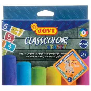 Мел цветной JOVI (Испания), набор 6 шт., для рисования на асфальте, круглый, 1030