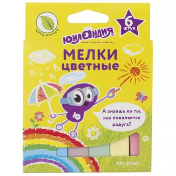 Мел цветной ЮНЛАНДИЯ ЮНЛАНДИК И ОКРУЖАЮЩИЙ МИР, НАБОР 6 шт., квадратный, 227447, (30 шт.)
