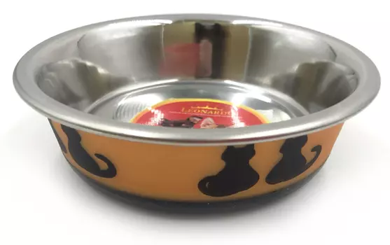 Миска для кошек Leonardo металлическая "ФЬЮЖН" 0,18 л PF-1003A оранжевая XS