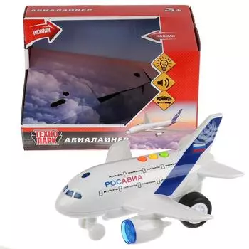 Модель "Авиалайнер" 19 см пластмассовая инерционная, свет,звук 279726, Технопарк WY710A