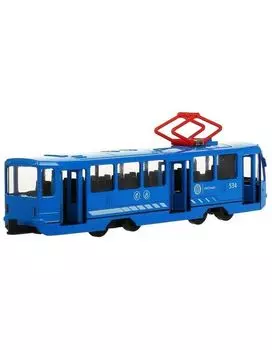 Модель металл свет-звук ТРАМВАЙ 18,5 см, двери, инерц, ТRАМ71403-18SL-ВU