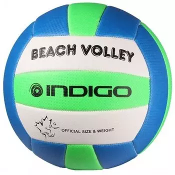 Мяч волейбольный INDIGO FUERTE любительский шитый (PVC 1,6 мм), 100083, Бело-сине-зеленый,