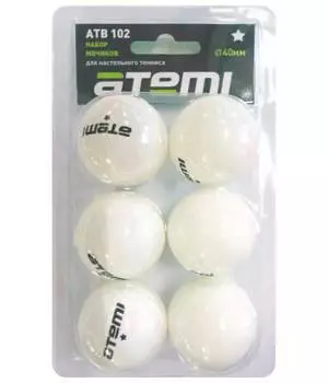 Мячи для настольного тенниса Atemi 1* белые, 6 шт.