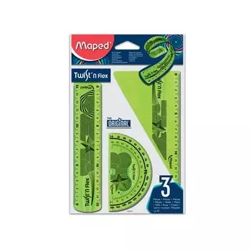 Набор чертежный малый MAPED "Twist'n Flex" (линейка 15 см, угольник, транспортир), гибкий, ассорти, подвес, 895024