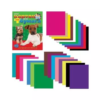 Набор цветного картона и бумаги А4 немелованные, 16 + 10 цветов склейка HATBER VK, 195х275 мм, Щенки, 26НКБ4к 05284, N133835, (10 шт.)