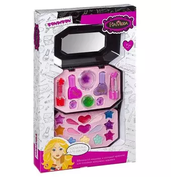 Набор детской декор.косметики Bondibon Eva Moda,косметичка 2х-уровневая,раскладная с зеркальцем:блеск для губ,тени BB2250