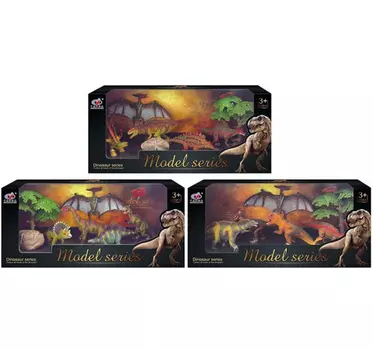 Набор динозавров (7 предметов) в коробке 5 динозавров,камень,дерево Q9899-M1