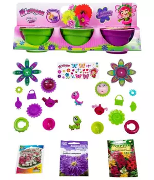 Набор для выращивания цветов 1TOY "ЦВЕТУЛИ", 3 ведёрка и 2 питомца.