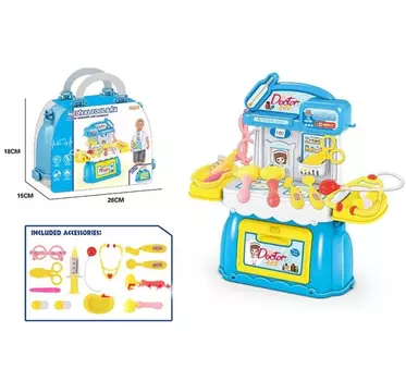 Набор доктора MEDICAL TOOL BOX (12 эл) в чемодане раскладывается в стол;текстильные ручки и наплечный ремень KY1068-38B