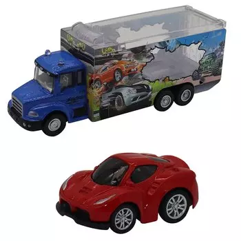Набор FUNKY TOYS FT61054 грузовик + машинка die-cast красная, спусковой механизм 1:60