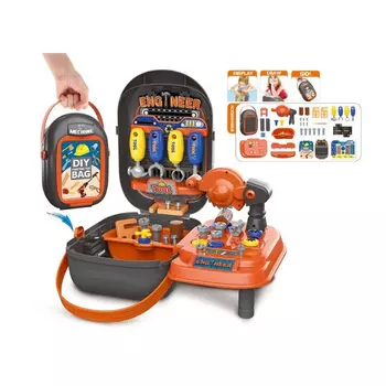 Набор инструментов Mechanic (37предметов) в чемодане отвертка,молоток,гаечные ключи,болты,шурупы,имитация дерева 8033