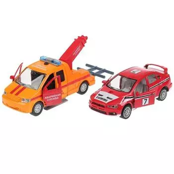 Набор машин "Эвакуатор Аварийная служба+машина" металлическ. инерционный,свет,звук 124799, Технопарк CT1241O