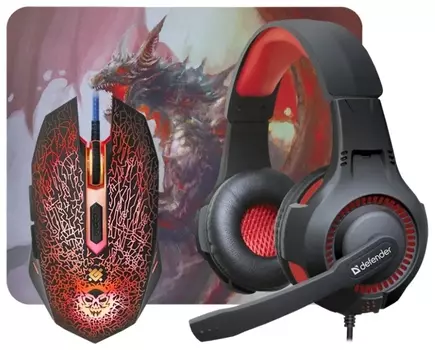 Набор мышь+коврик+гарнитура Defender MHP-003 (52003)