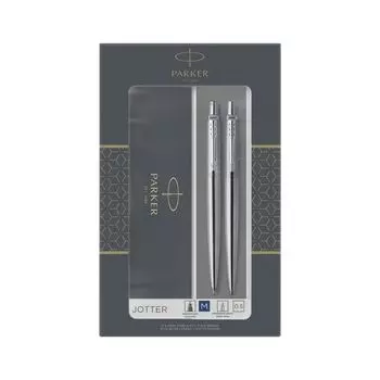 Набор PARKER Jotter Stainless Steel CT: шариковая ручка синяя и механический карандаш,