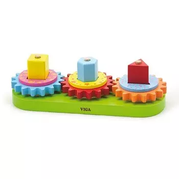 Набор пирамид Геометрические фигуры в коробке основание,3 штырька,блоки разных форм и цветов VIGA 59611