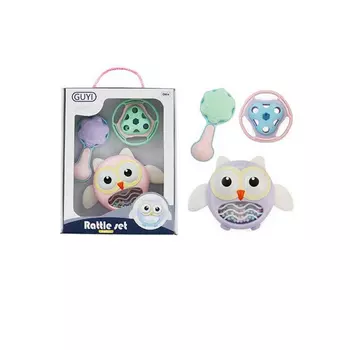 Набор погремушек Rattle set (3шт) в коробке сова c шариками,прорезыватели G-A025