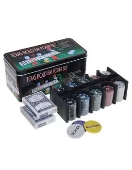 Набор "Покер" в мет.банке (200 фишек с номиналом 4 гр.,2 колоды карт,сукно) арт.1897/BR5018