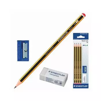 Набор STAEDTLER (Германия), карандаши чернографитные 4 шт. (НВ), резинка стирательная, точилка, 120S1 BK4D11