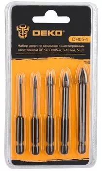 Набор сверл по керамике с шестигранным хвостовиком DEKO DH05-4 , 3-10 мм, 5 шт