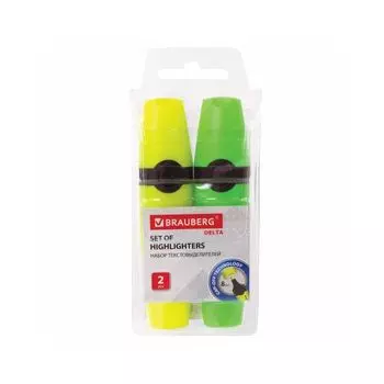 Набор текстовыделителей BRAUBERG 2 шт., ЖЕЛТЫЙ/ЗЕЛЕНЫЙ, "DELTA", линия 1-5 мм, 151725 (12 шт.)