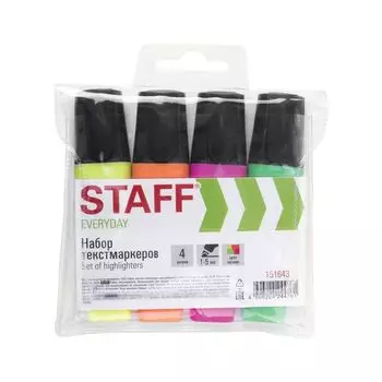 Набор текстовыделителей STAFF "EVERYDAY", 4 шт., АССОРТИ, линия 1-5 мм, 151643 (12 шт.)