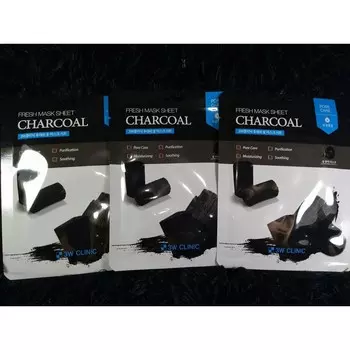Набор тканевых маскок для лица уголь 3W Clinic Fresh Charcoal Mask Sheet, 10 шт
