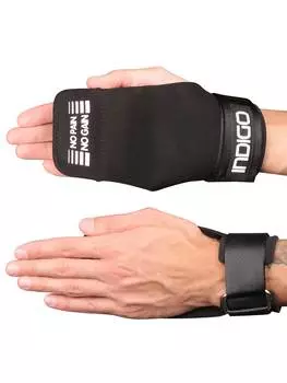 Накладки атлетические для кроссфита с широким напульсником INDIGO (микрофибра) IN273 Универсальный Черный